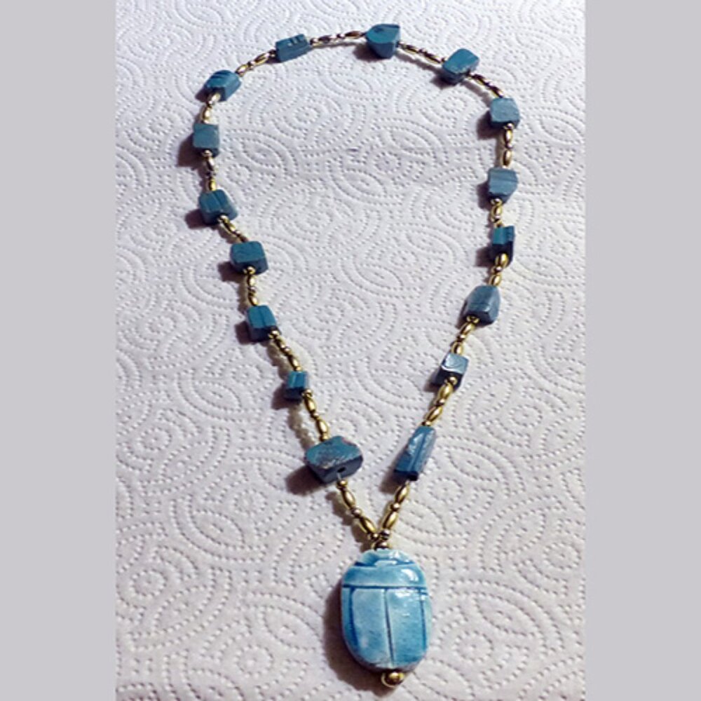 Vintage Scarab Bead Necklace Tested as Nephrite Iolite Paraiba Jadeite More